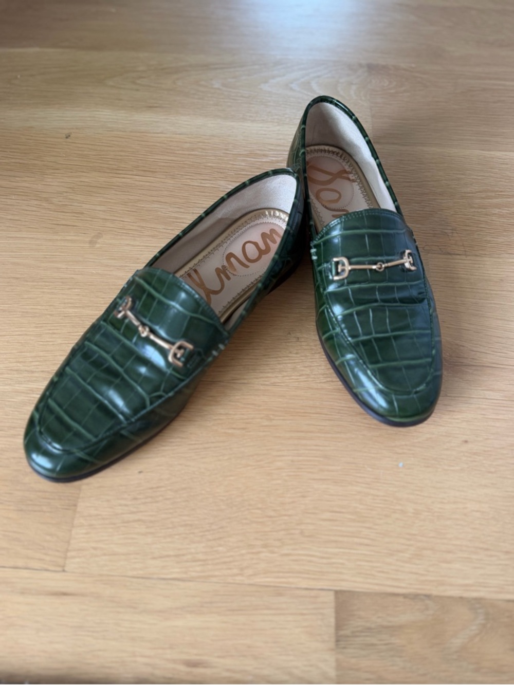 Sam Edelman Loraine Bit Loafer - dark pine green croco-embossed leather -sz 7.5